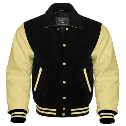 Black and Cream Retro Letterman Jacket Women