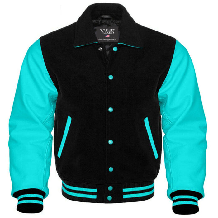 Black and Cyan Kids Retro Varsity Jacket