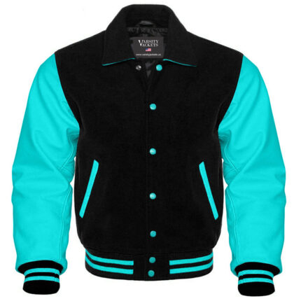 Black and Cyan Retro Varsity Jacket Women