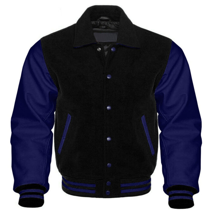 Black and Navy Blue Retro Varsity Jacket Women