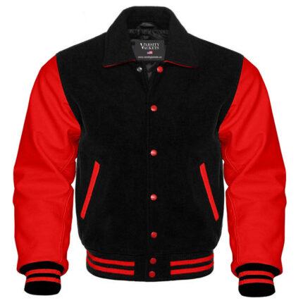 Black and Red Women Retro Varsity Jacket