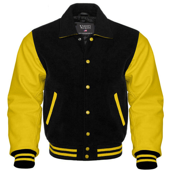 Black and Yellow Retro Letterman Jacket Women