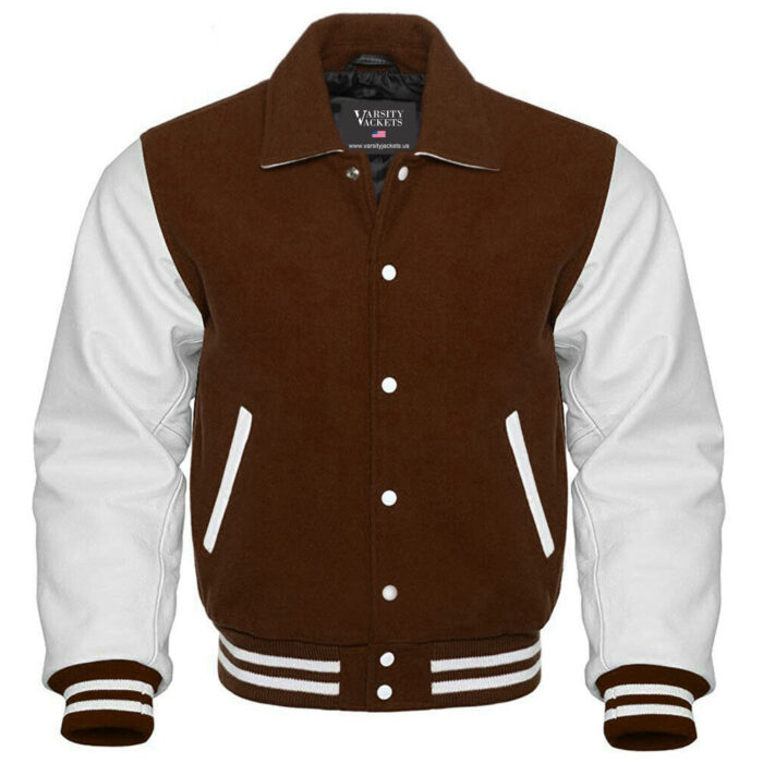 Brown and White Retro Letterman Jacket