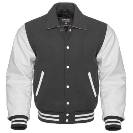 Grey and White Kids Retro Varsity Jacket