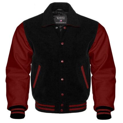 Kids Black and Maroon Retro Varsity Jacket