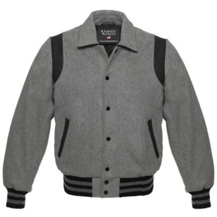 Kids Grey and Black Retro Varsity Jacket