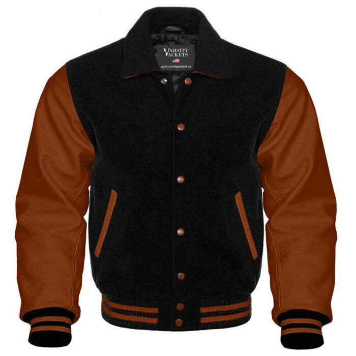 Kids Retro Letterman Jacket Black and Brown