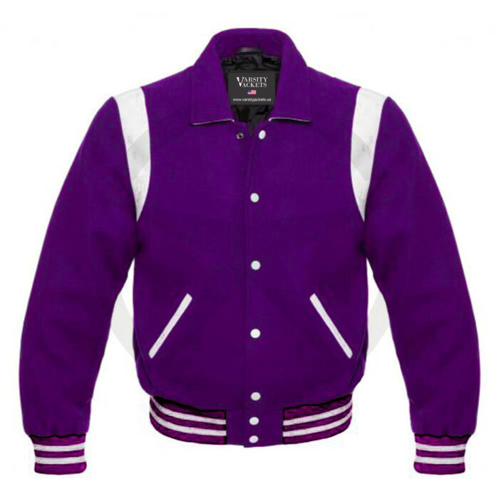 Purple and White Women Retro Varsity Jacket