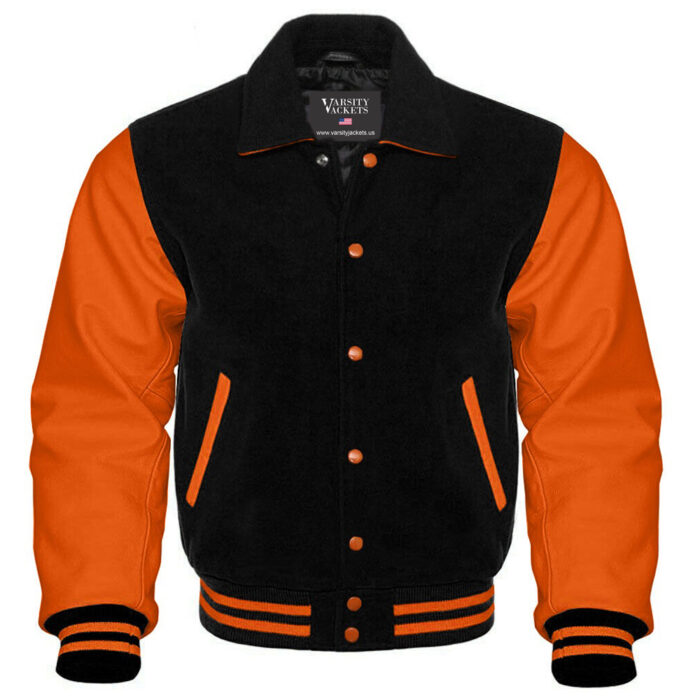 Women Black and Orange Retro Varsity Jacket