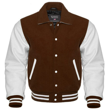 Women Brown and White Retro Varsity Jacket