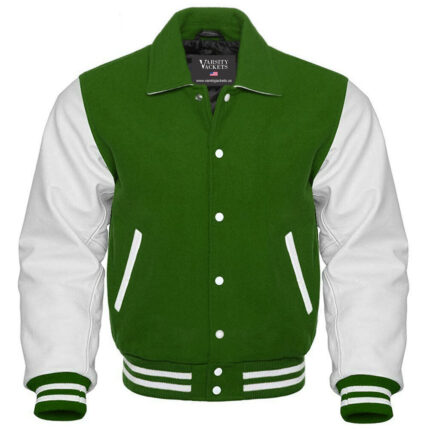 Women Green and White Retro Varsity Jacket