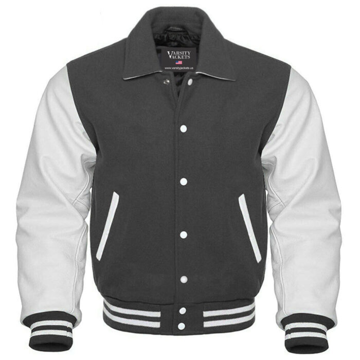 Women Grey and White Retro Varsity Jacket