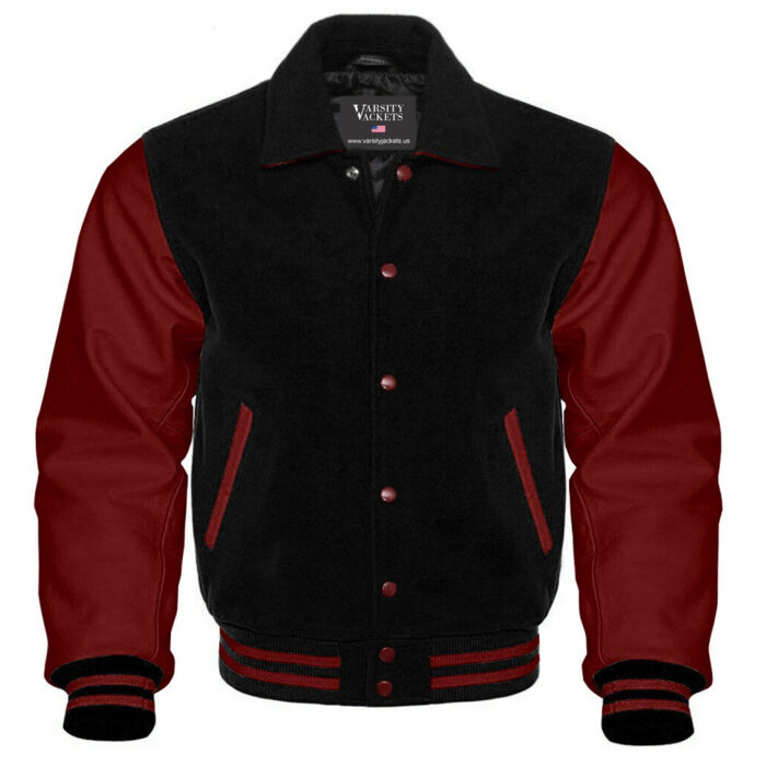 Women Retro Varsity Jacket Black and Maroon