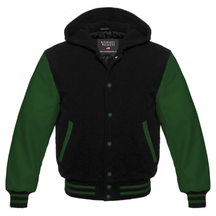 Black and Dark Green Kids Varsity Hoodie