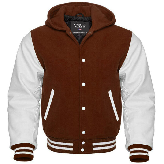 Brown and White Varsity Hoodie