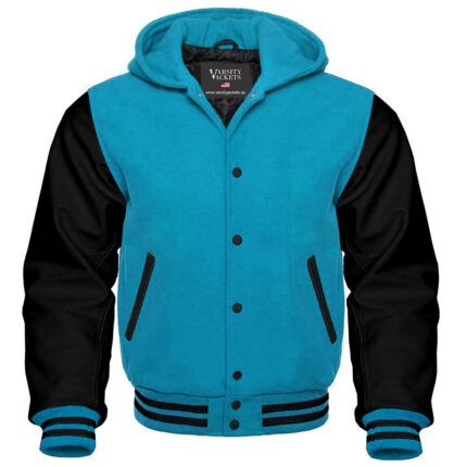 Cyan and Black Varsity Hoodie