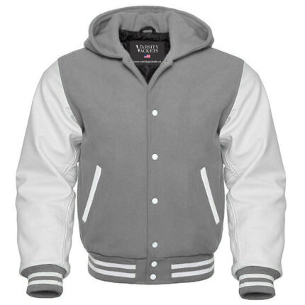 Grey and White Letterman Hoodie