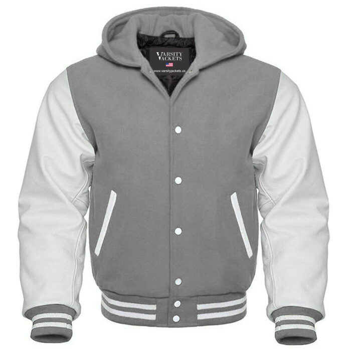 Grey and White Letterman Hoodie