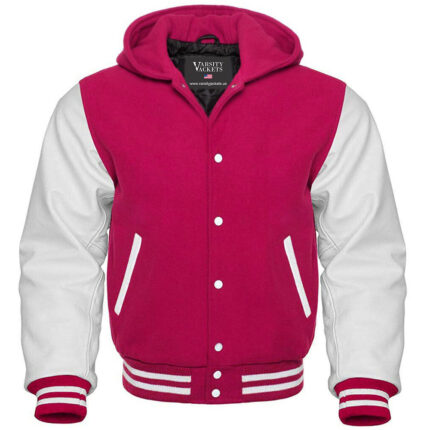 Hot Pink Hoodie Varsity Jacket