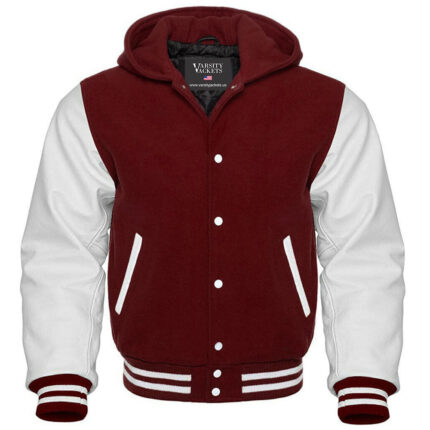 Kids Maroon and White Letterman Hoodie