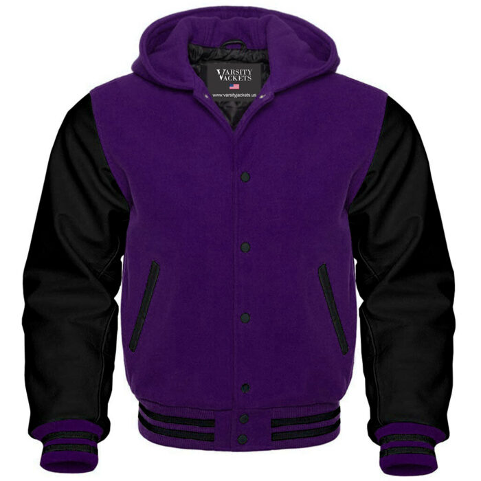 Ladies Purple and Black Letterman Hoodie