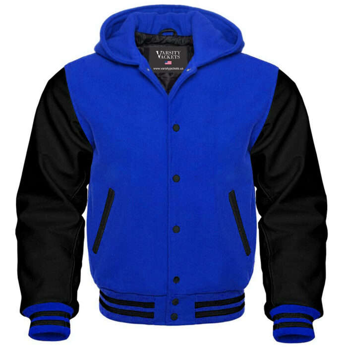 Women Blue and Black Letterman Hoodie