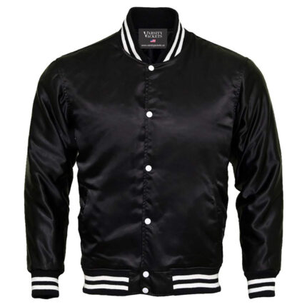 Kids Black Satin Varsity Jacket