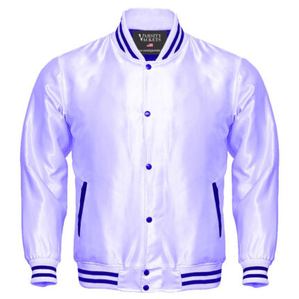 Kids White Satin Varsity Jacket