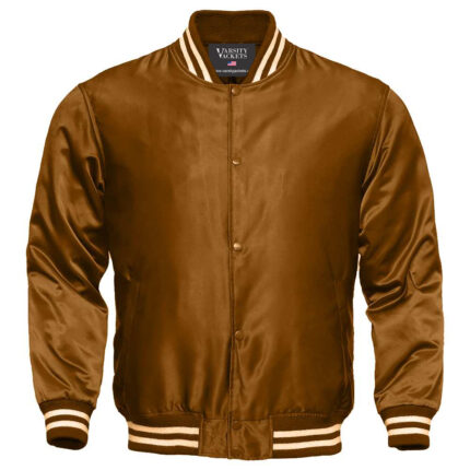 Kids Brown Satin Varsity Jacket