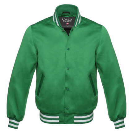 Kids Green Satin Varsity Jacket