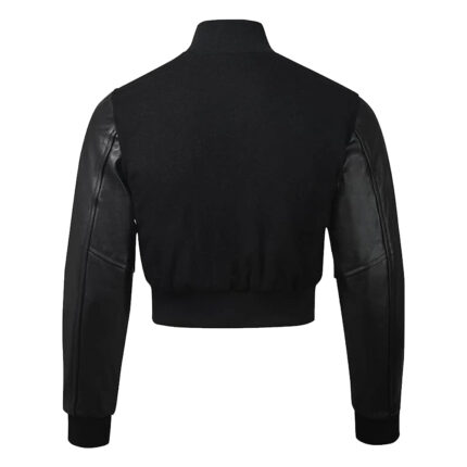 Black Cropped Varsity Jacket Women Back