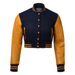 Navy Blue Cropped Varsity Jacket Women