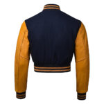 Navy Blue Cropped Varsity Jacket Women Back