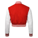 Red Cropped Varsity Jacket Women Back