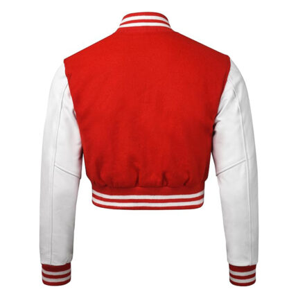 Red Cropped Varsity Jacket Women Back